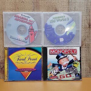Lot of 4 Vintage PC Games Windows 95 98 XP CD ROM Monopoly Trivial Crayola Kid